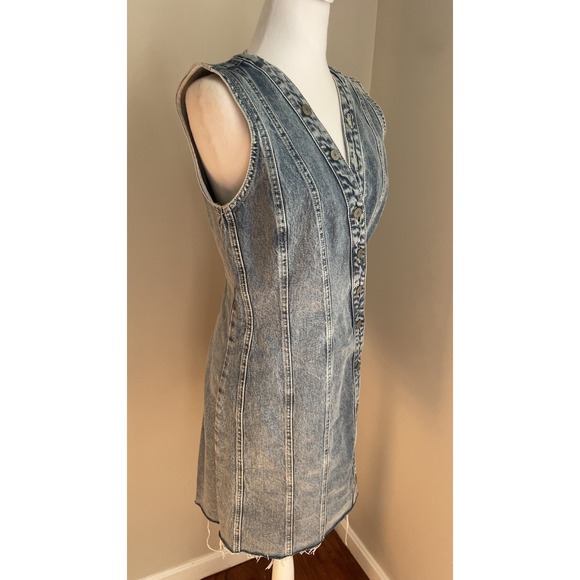 RAILS Women M Cascade Dress Strand Denim Frayed Hem Stretch Asymmetric‎ Button - Picture 12 of 13